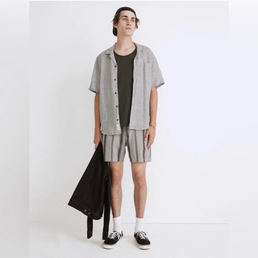 Madewell Men's XXL NWT Striped Lounge Shorts Hemp Cotton Gray Black